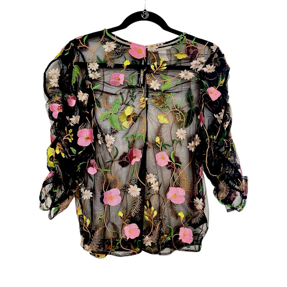 H&M Black Floral Embroidered Size 8 Blouse
